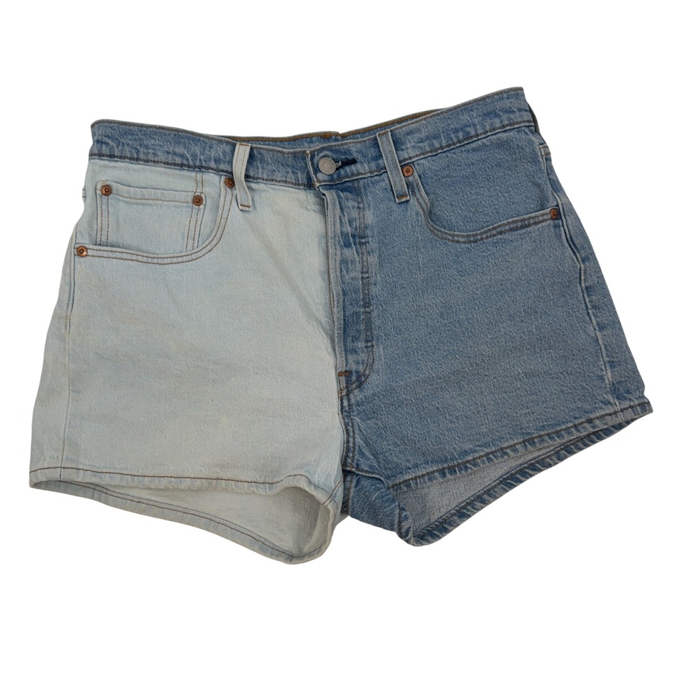 Levis 501 Original Two Tone Colorblock Denim Shorts Blue 32 High Rise Button Fly